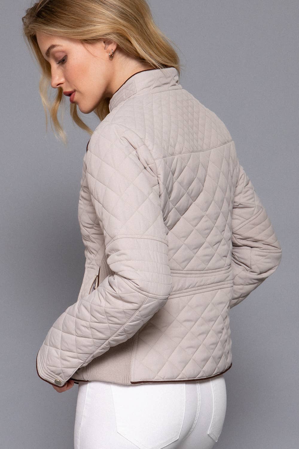 Suede Piping Detail Rib Quilted Padding Jacket