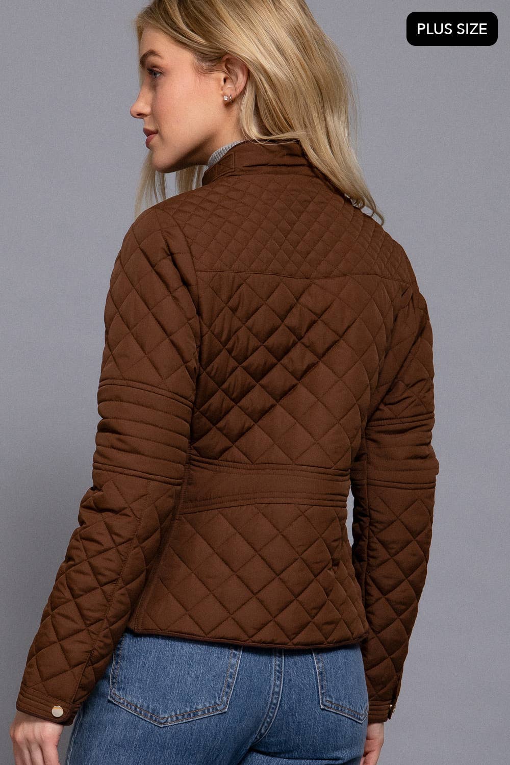 PLUS SIZE Suede Piping Detail Rib Quilted Padding Jacket