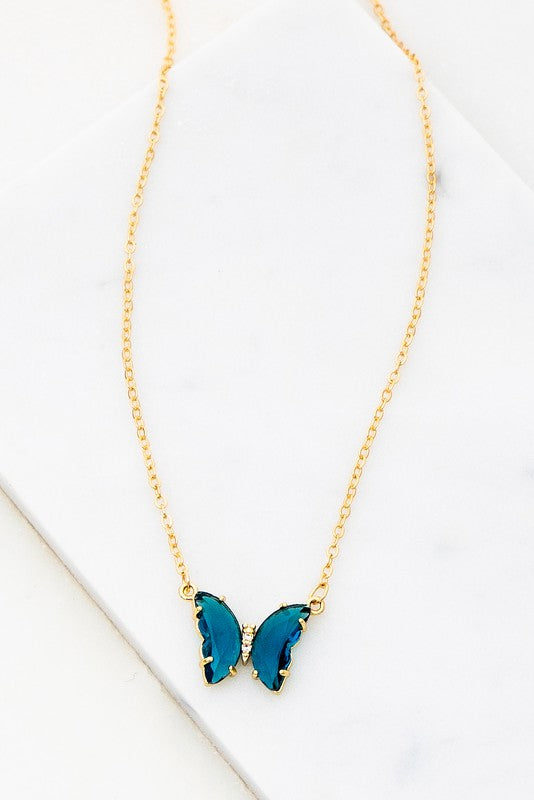 MINNA GEM STONE BUTTERFLY PENDANT NECKLACE