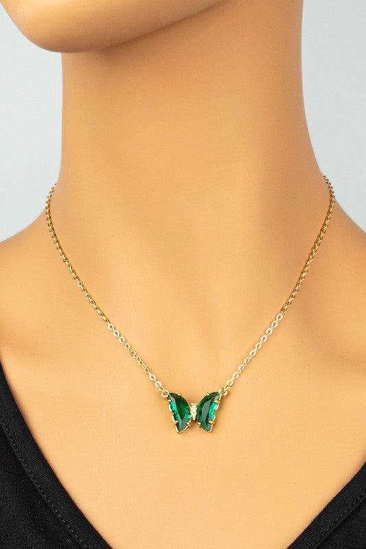 MINNA GEM STONE BUTTERFLY PENDANT NECKLACE