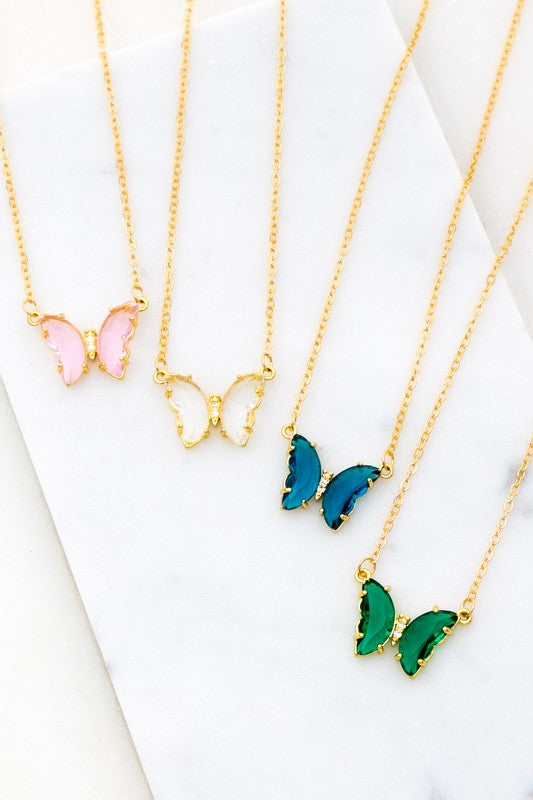 MINNA GEM STONE BUTTERFLY PENDANT NECKLACE