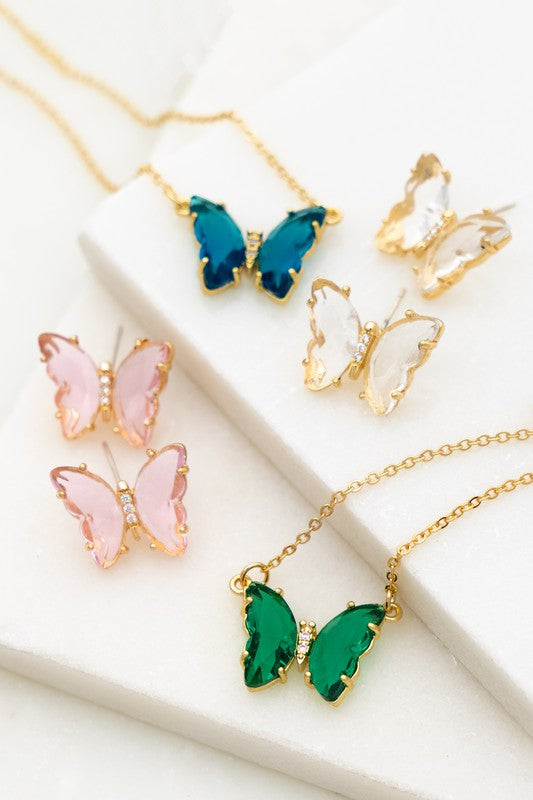 MINNA GEM STONE BUTTERFLY PENDANT NECKLACE