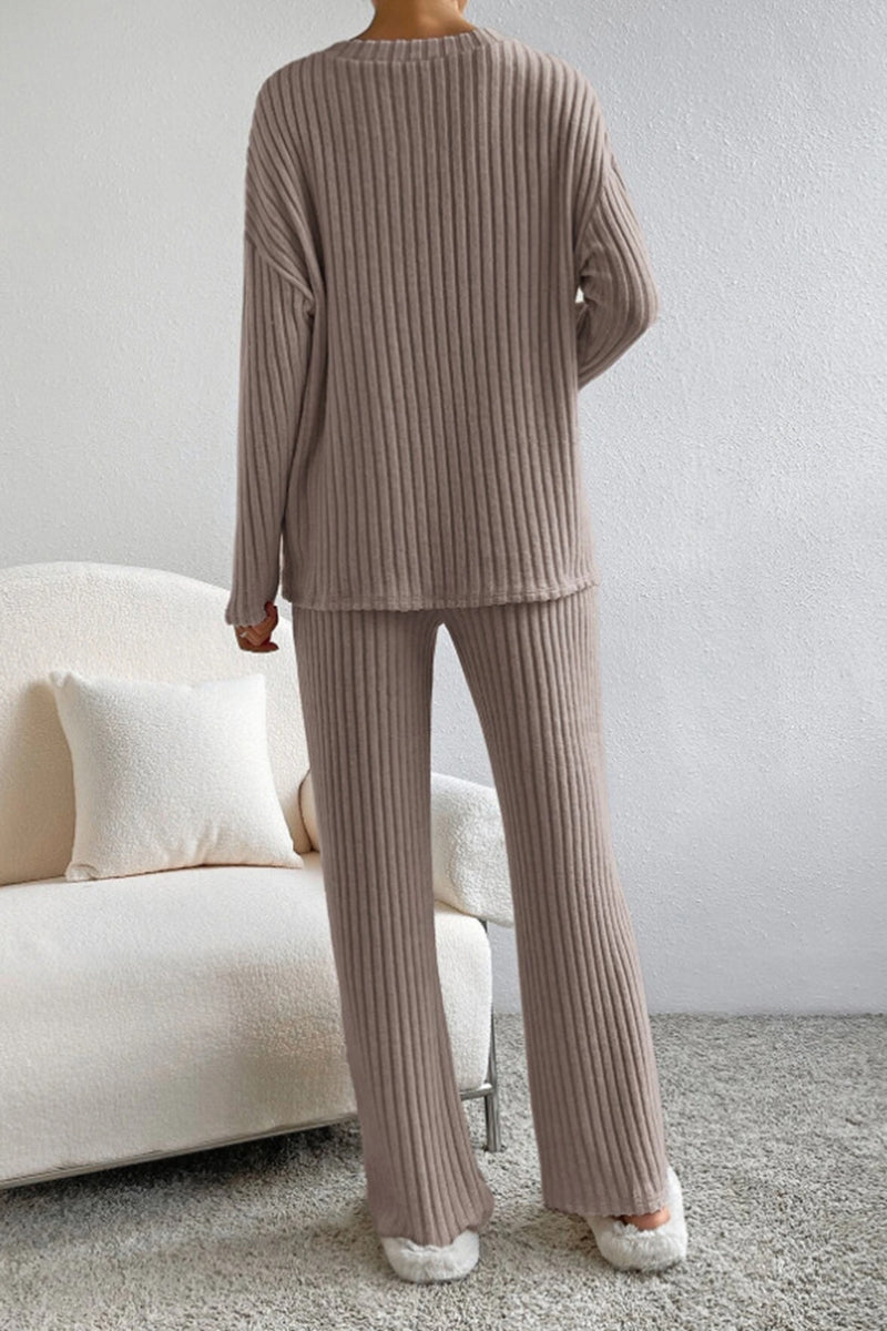 RILEY Ribbed V-Neck Top and Pants Set