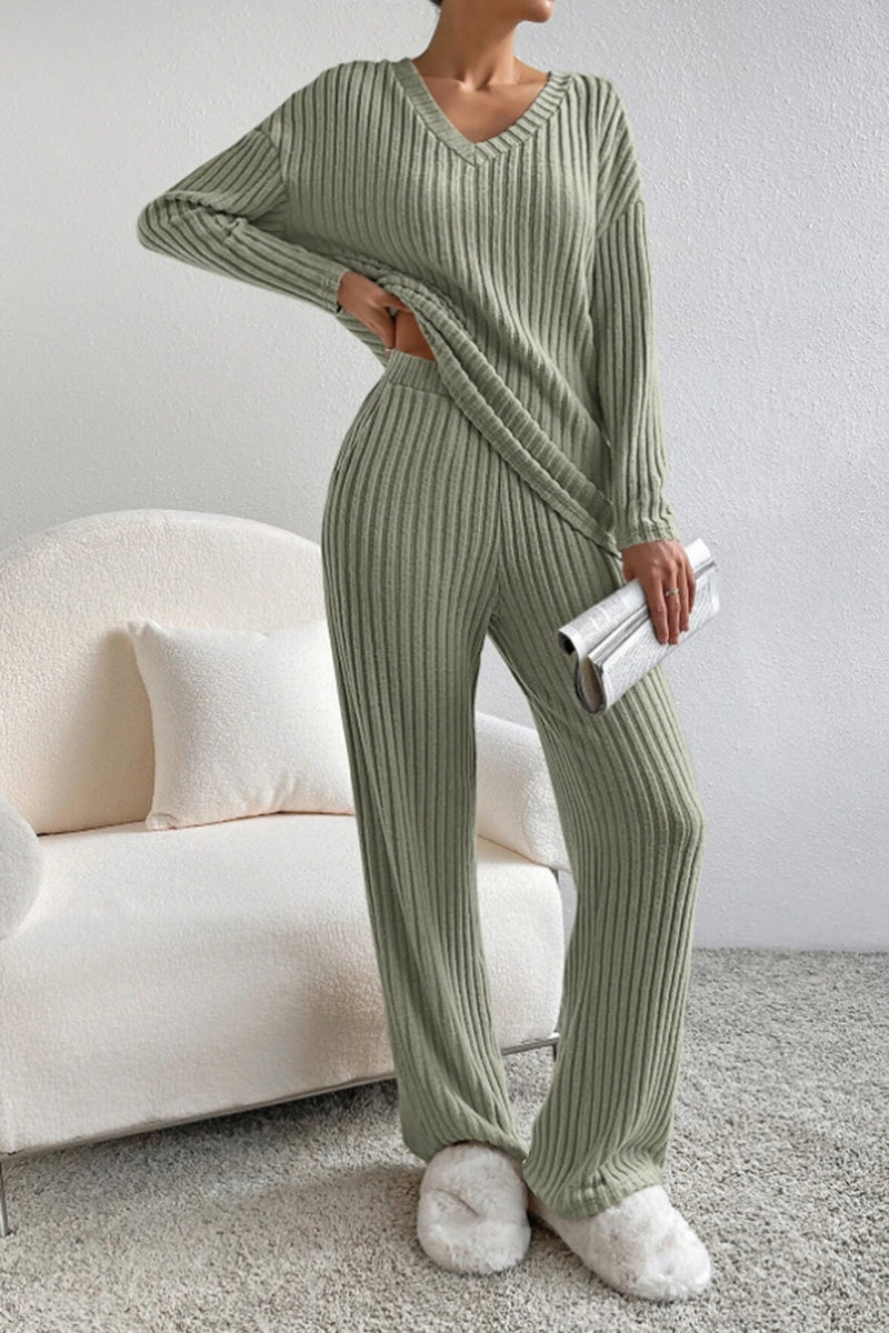 RILEY Ribbed V-Neck Top and Pants Set