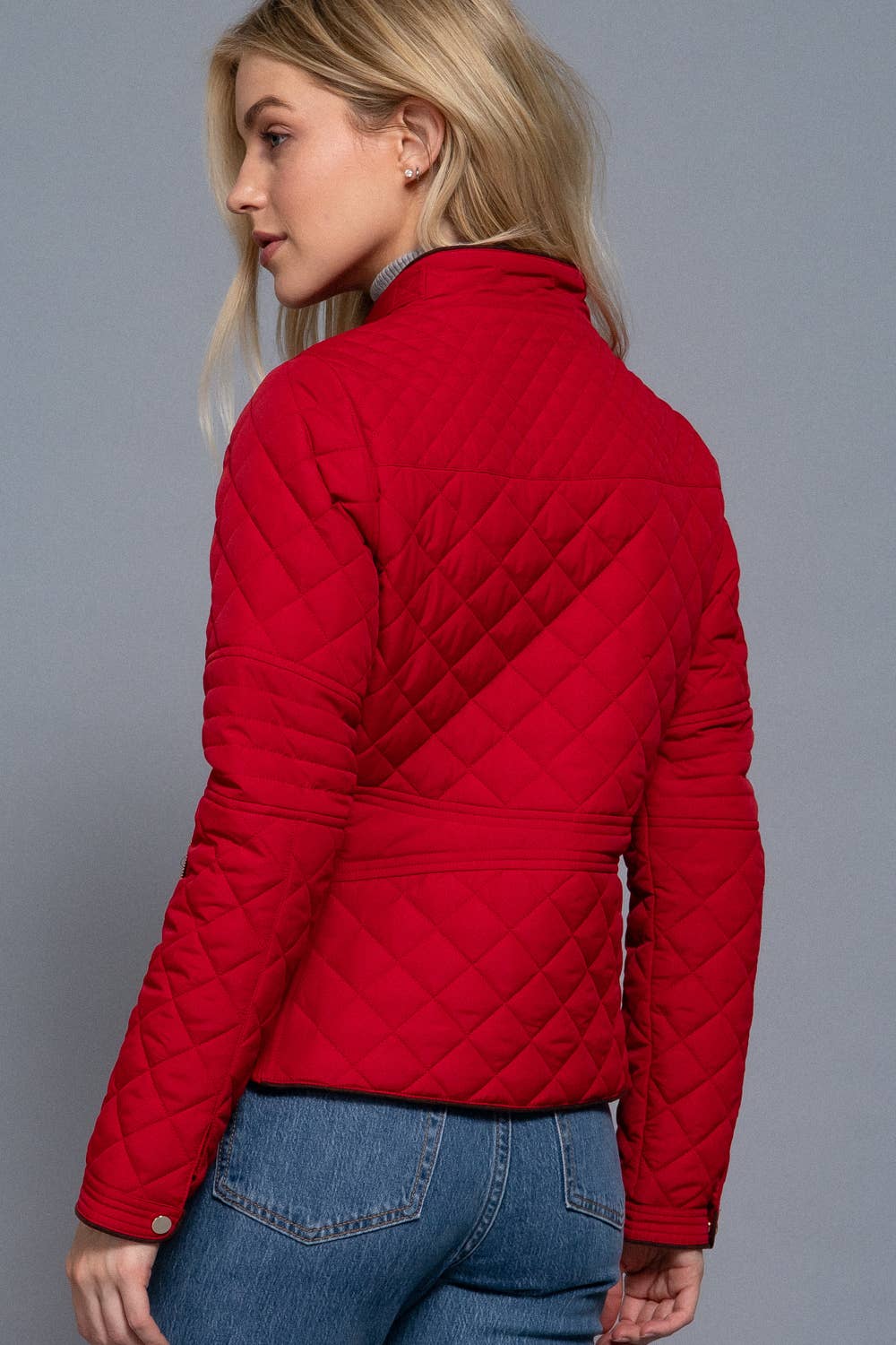 PLUS SIZE Suede Piping Detail Rib Quilted Padding Jacket