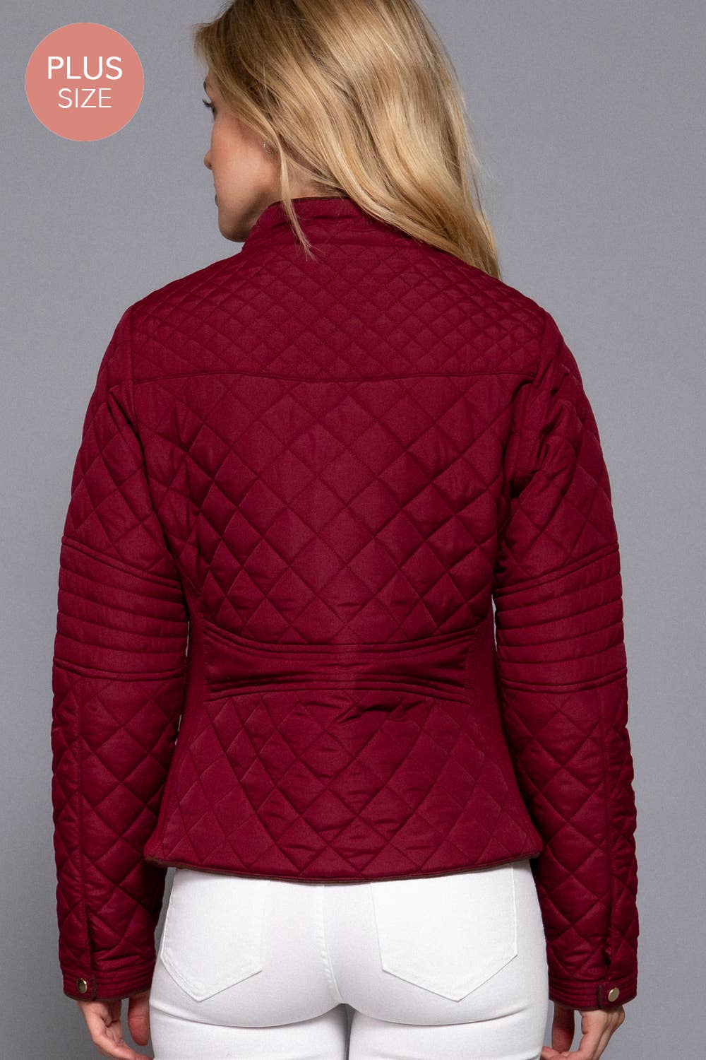 PLUS SIZE Suede Piping Detail Rib Quilted Padding Jacket