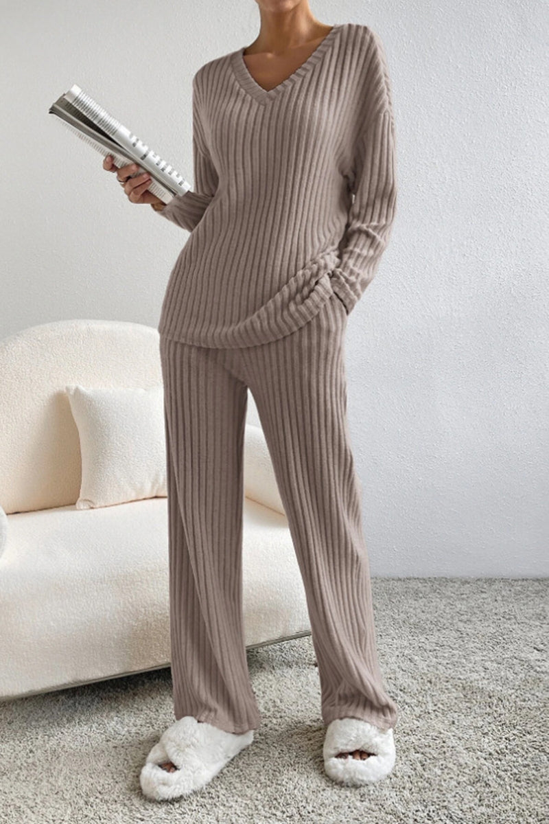 RILEY Ribbed V-Neck Top and Pants Set