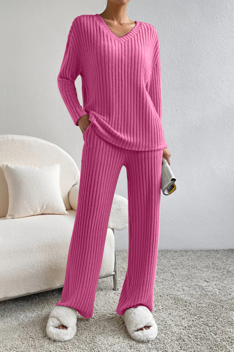 RILEY Ribbed V-Neck Top and Pants Set