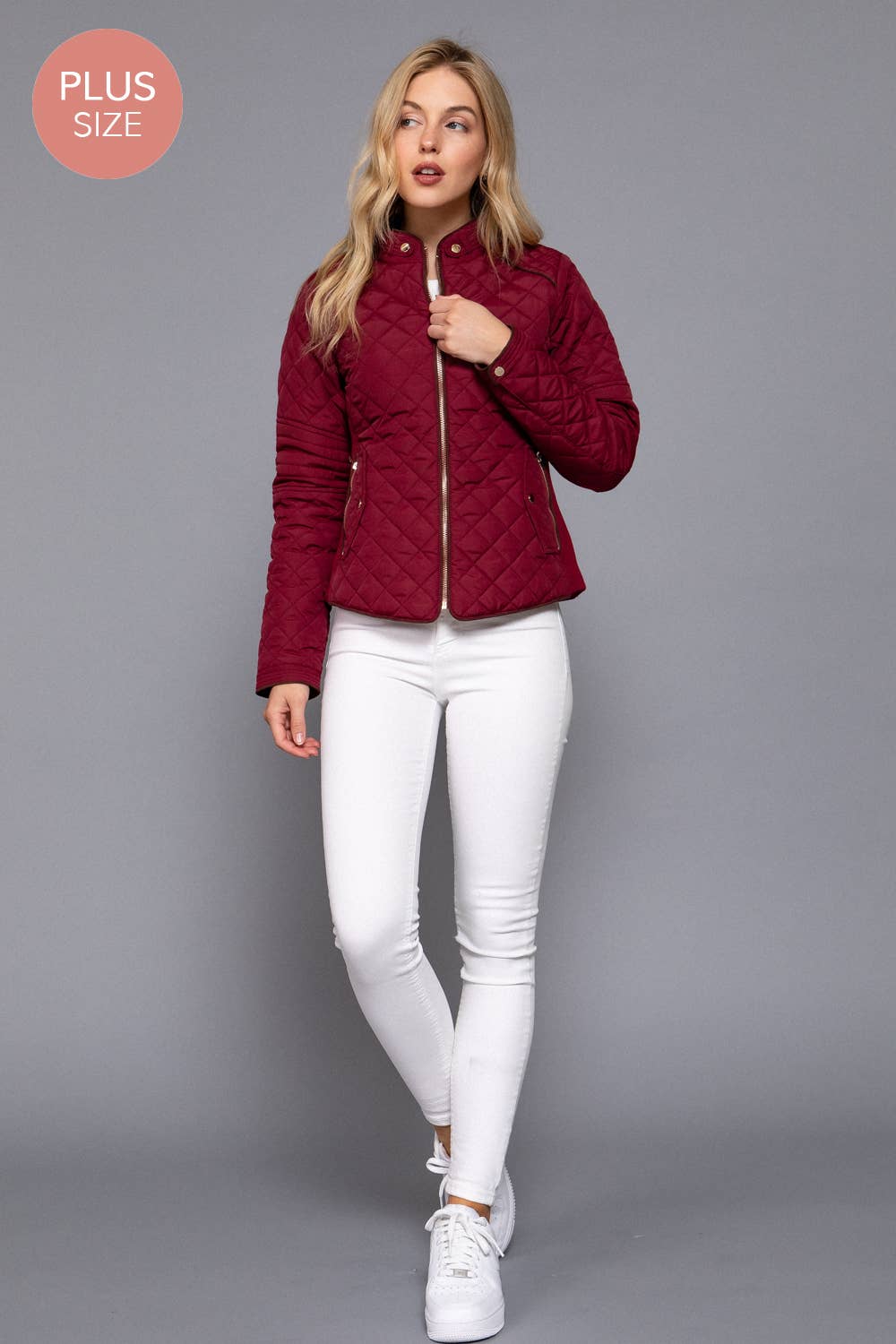 PLUS SIZE Suede Piping Detail Rib Quilted Padding Jacket