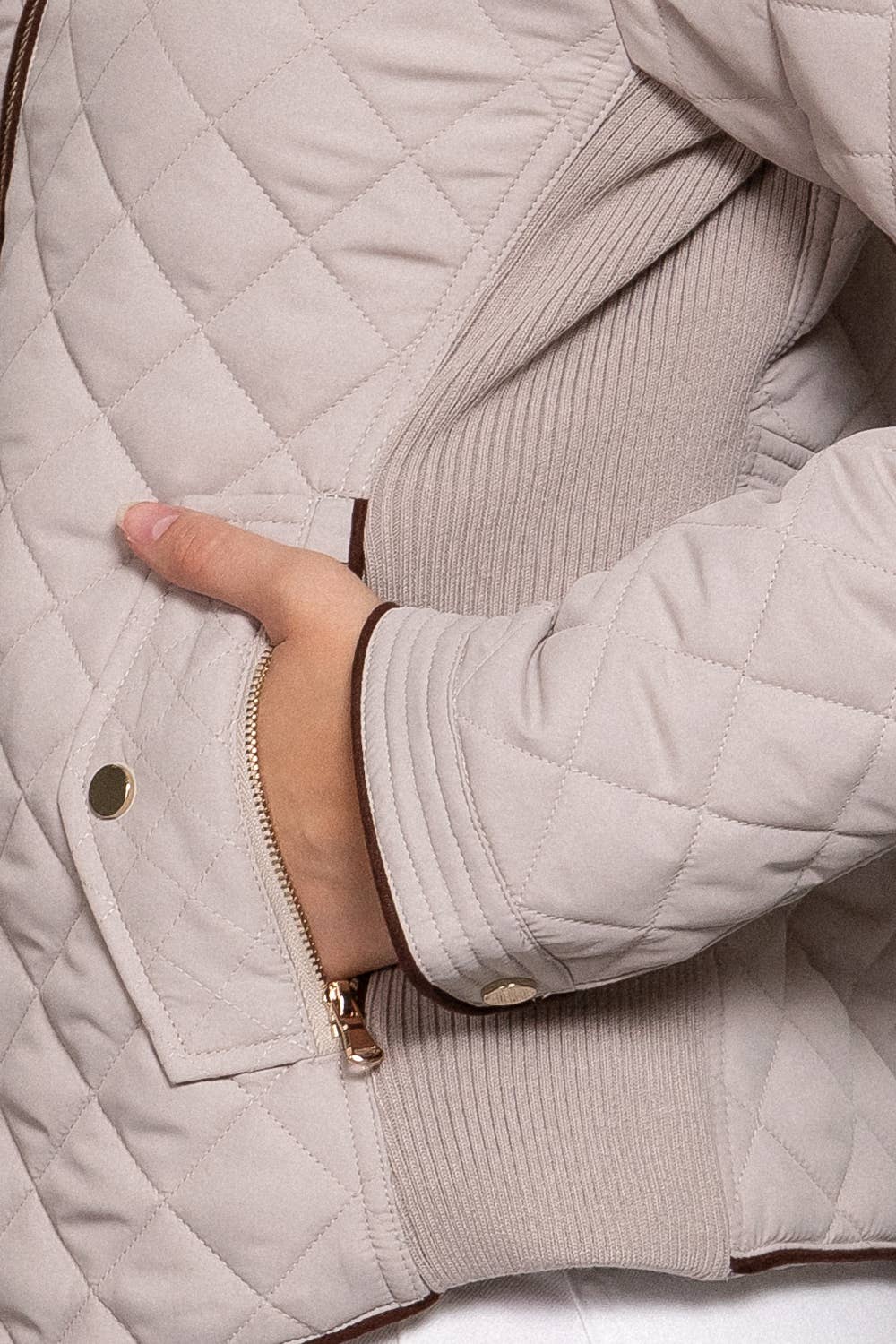 Suede Piping Detail Rib Quilted Padding Jacket