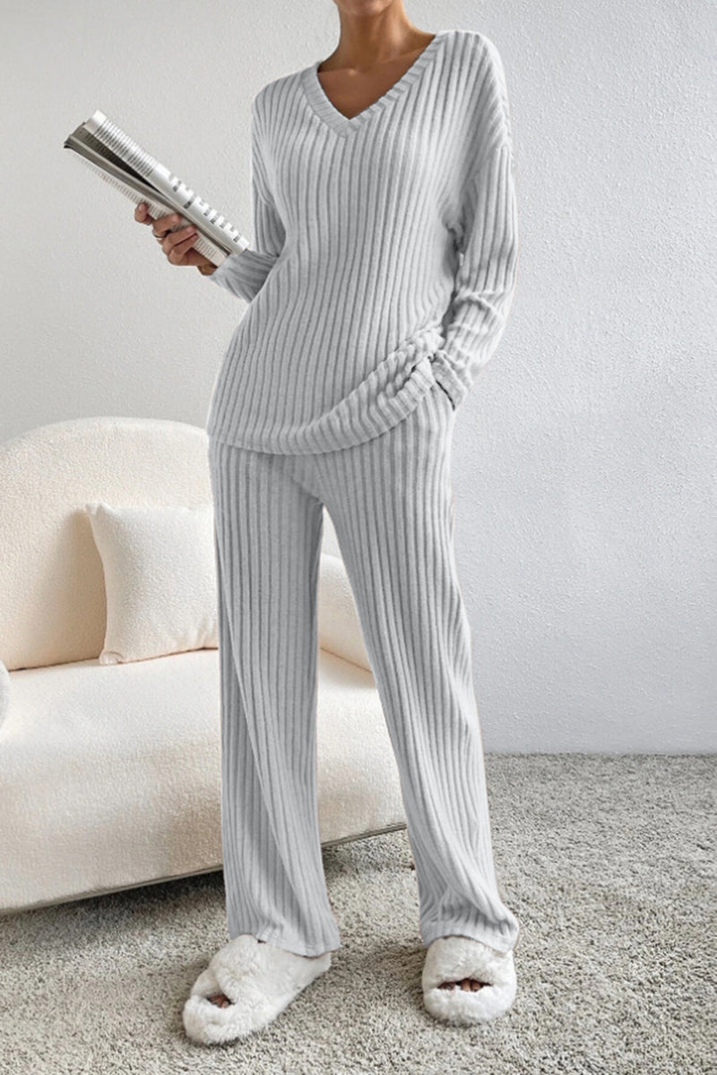 RILEY Ribbed V-Neck Top and Pants Set