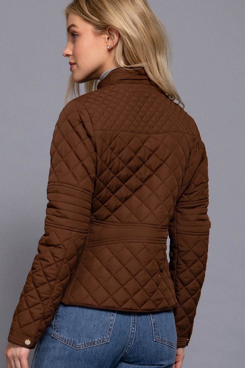 Suede Piping Detail Rib Quilted Padding Jacket