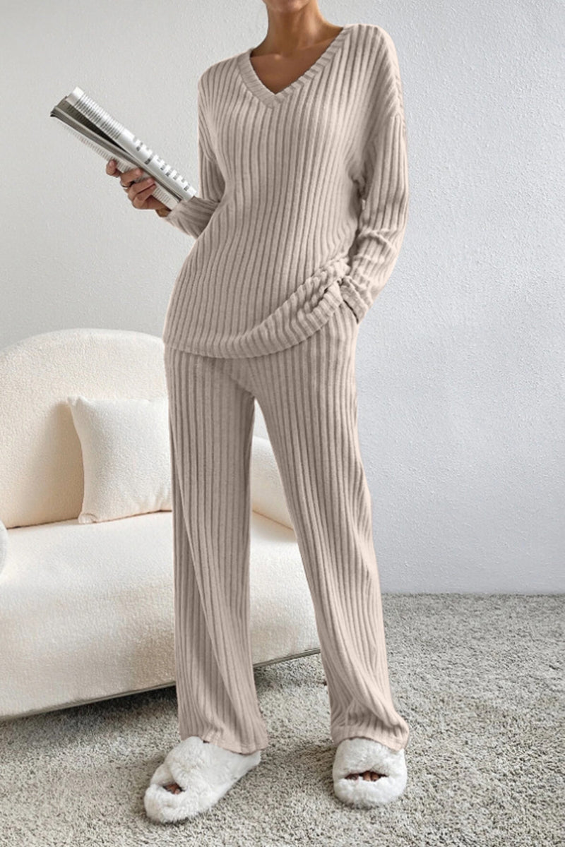 RILEY Ribbed V-Neck Top and Pants Set