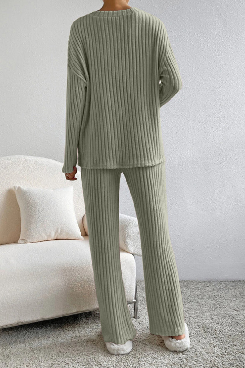 RILEY Ribbed V-Neck Top and Pants Set