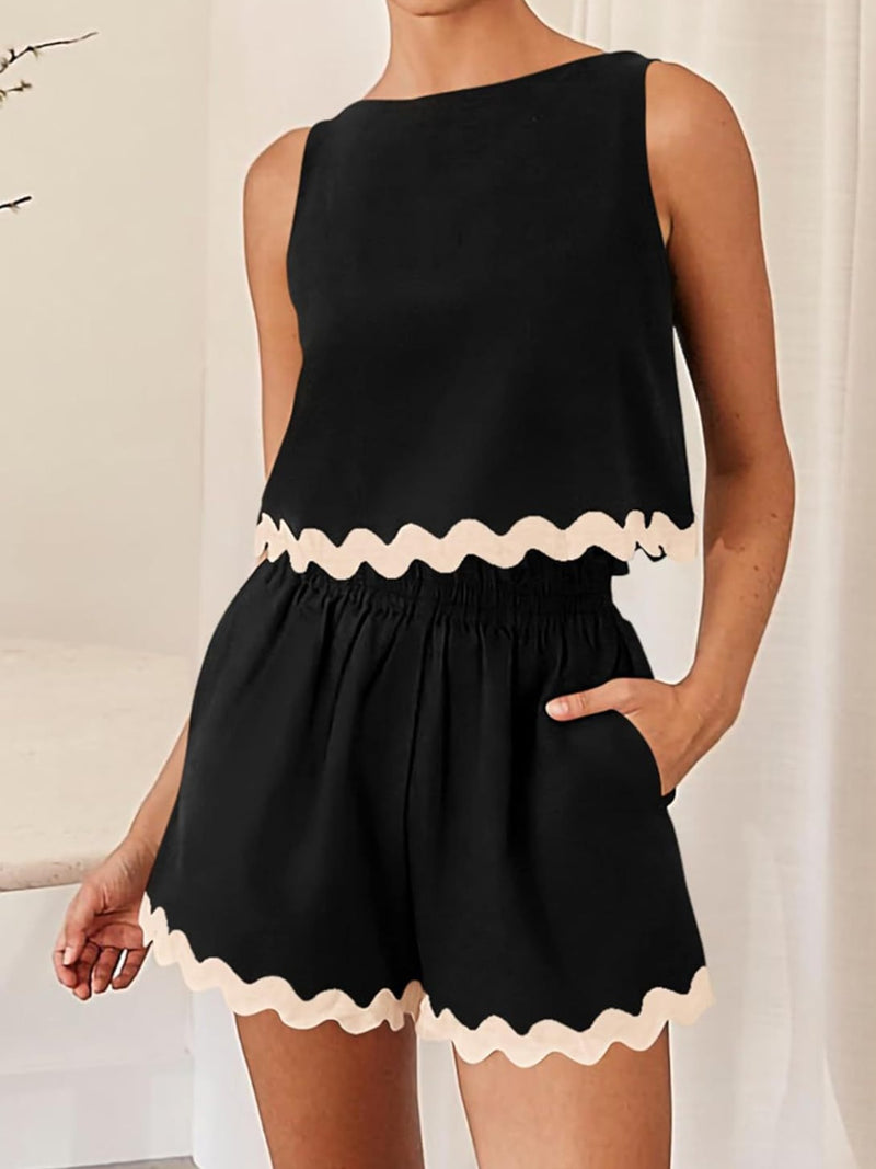 Zig Zag Trim Sleeveless Top and Shorts Set