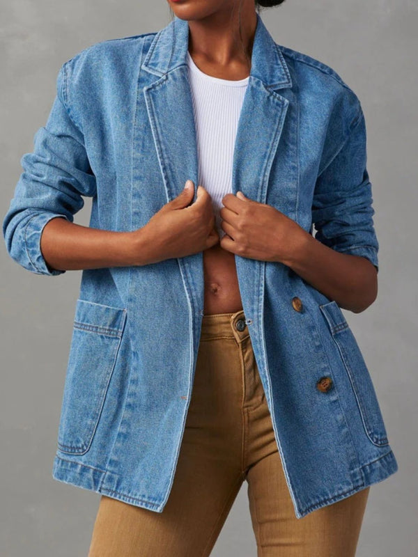 Luna Pocketed Lapel Collar Long Sleeve Denim Jacket