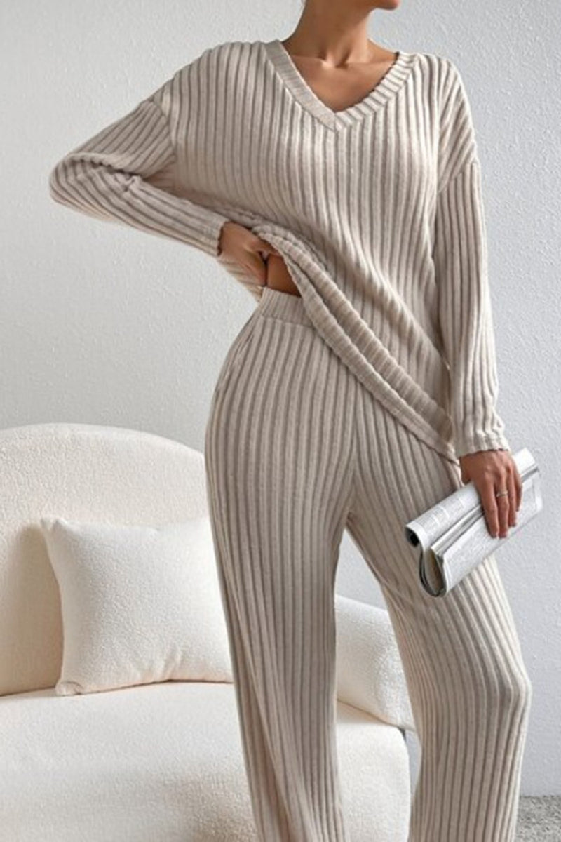 RILEY Ribbed V-Neck Top and Pants Set