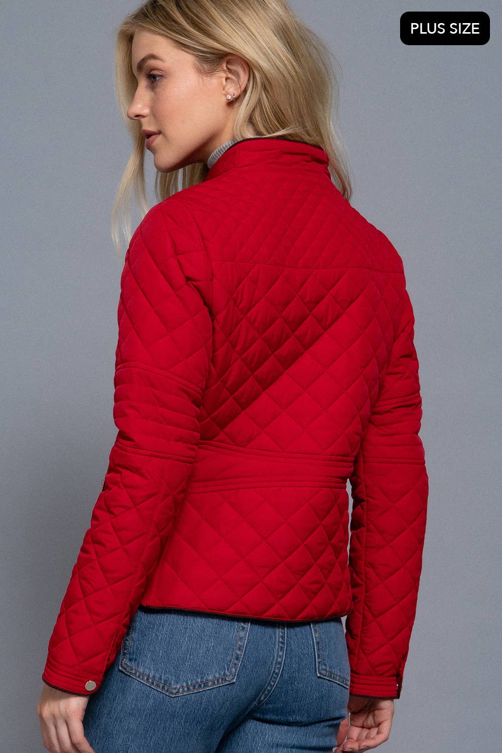 PLUS SIZE Suede Piping Detail Rib Quilted Padding Jacket
