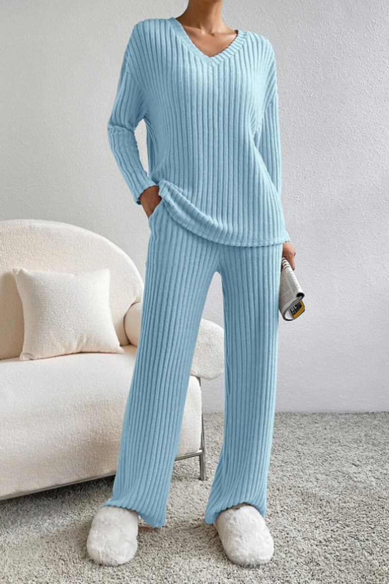 RILEY Ribbed V-Neck Top and Pants Set