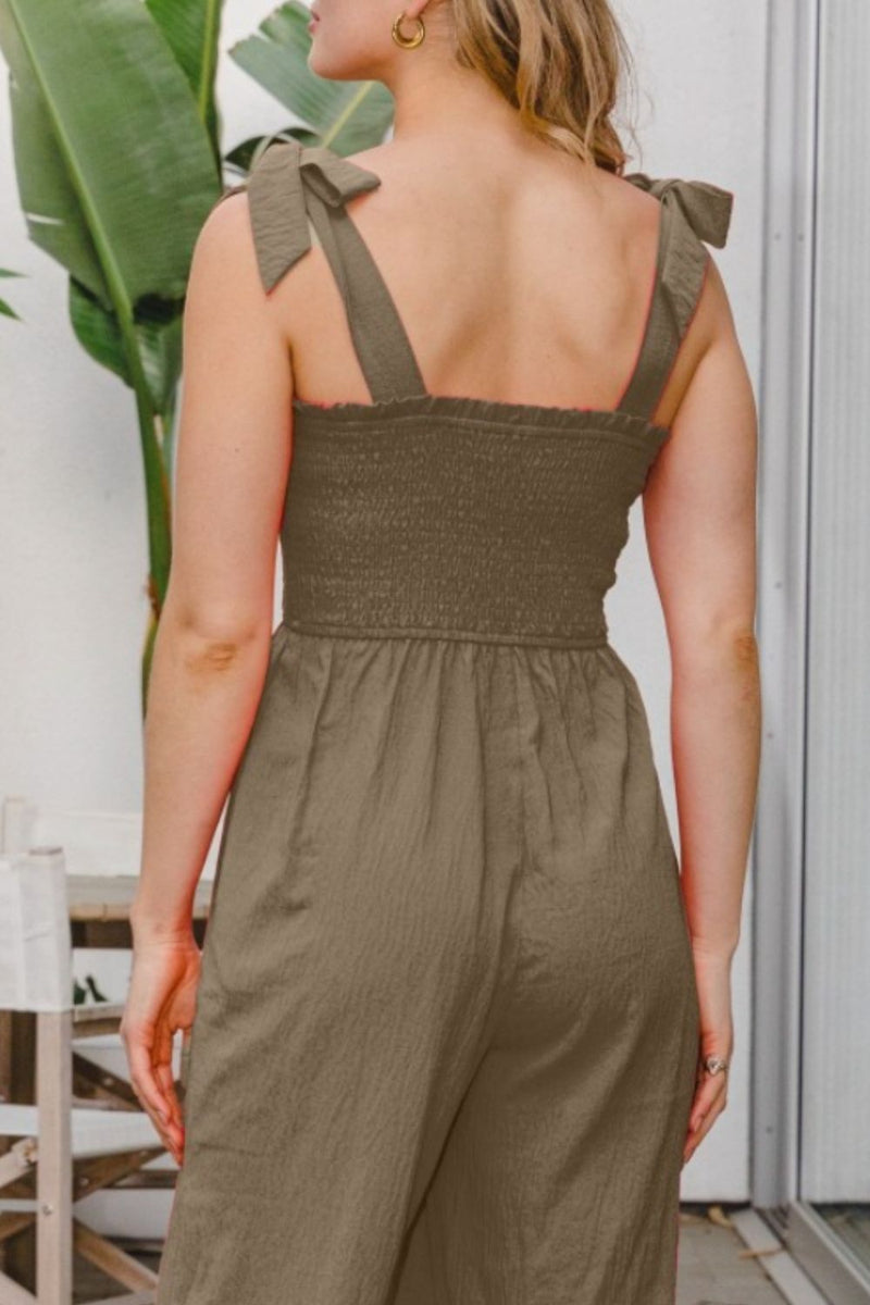 Lena Full Size Bodice Smocked Sleeveless Jumpsuit