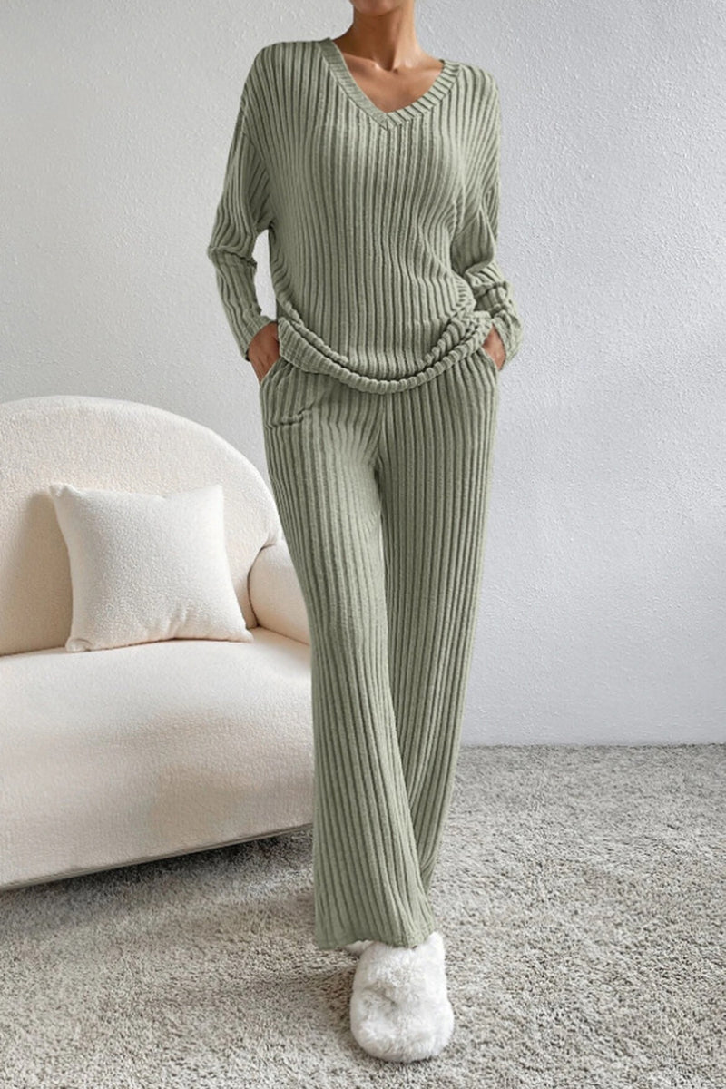 RILEY Ribbed V-Neck Top and Pants Set