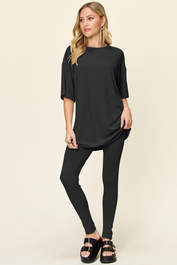 SANA Full Size Round Neck Dropped Shoulder T-Shirt and Leggings Set