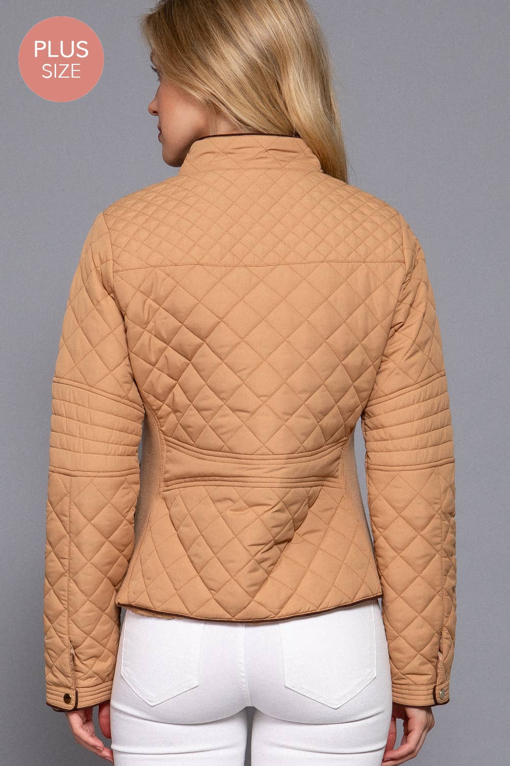 PLUS SIZE Suede Piping Detail Rib Quilted Padding Jacket