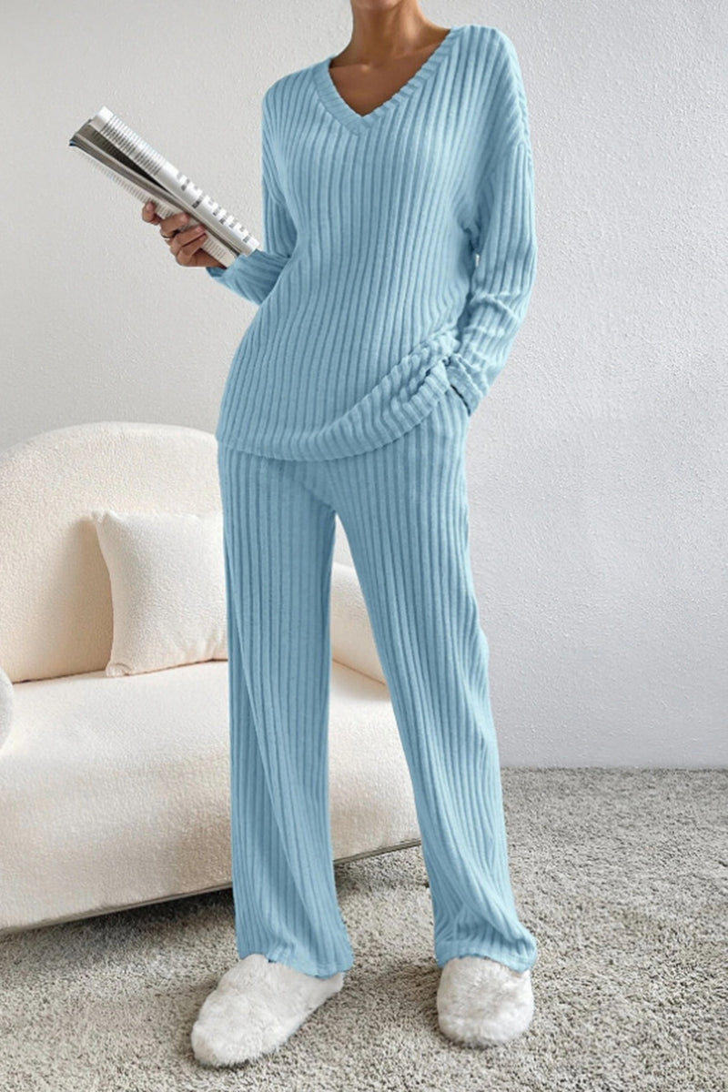 RILEY Ribbed V-Neck Top and Pants Set