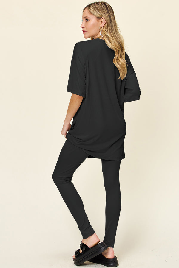 SANA Full Size Round Neck Dropped Shoulder T-Shirt and Leggings Set