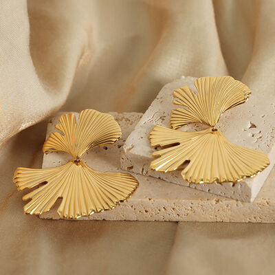 ALONDRA Ginkgo Biloba Design Stud Earrings