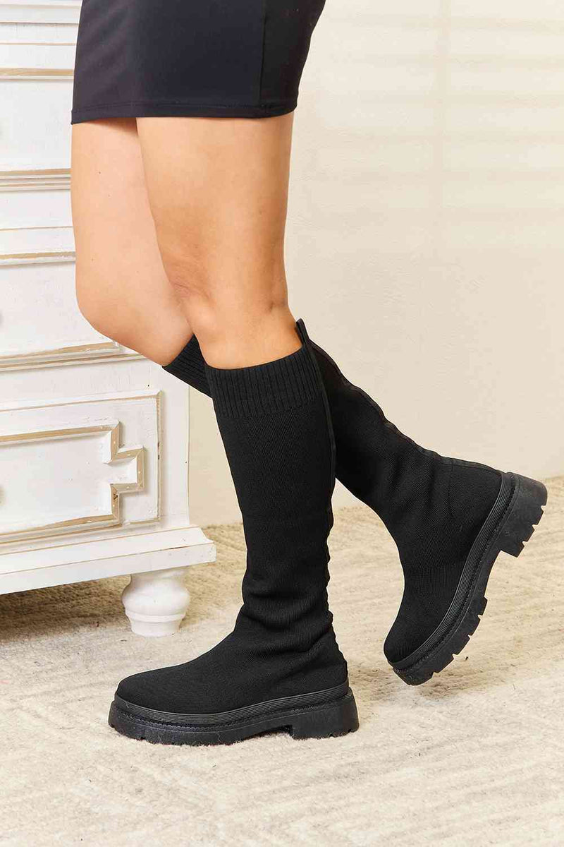 WILD DIVA Knee High Platform Sock Boots
