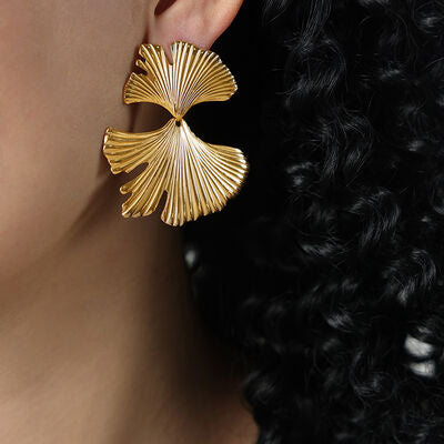 ALONDRA Ginkgo Biloba Design Stud Earrings
