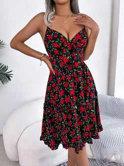 Printed Plunge Spaghetti Strap Dress