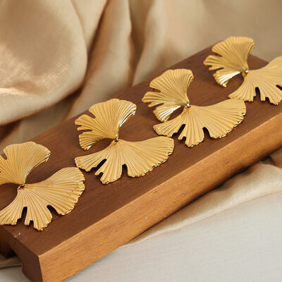 ALONDRA Ginkgo Biloba Design Stud Earrings