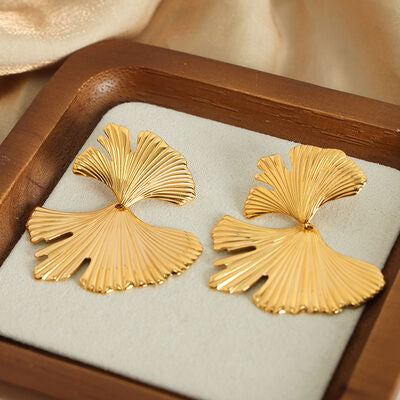 ALONDRA Ginkgo Biloba Design Stud Earrings