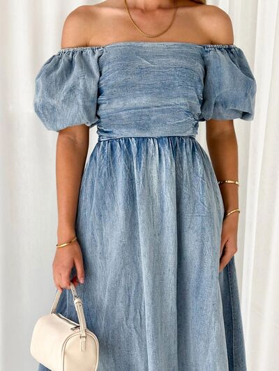 Eloise Off-Shoulder Balloon Sleeve Denim Dress