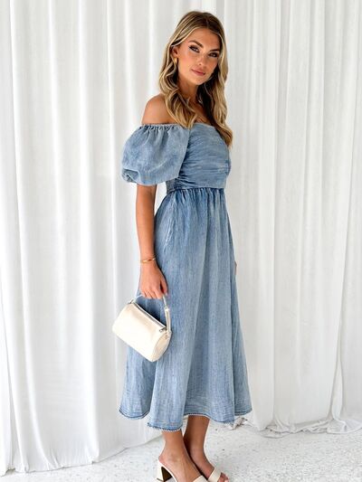 Eloise Off-Shoulder Balloon Sleeve Denim Dress